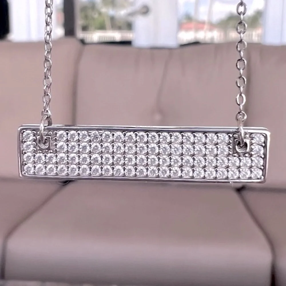 Sterling Silver CZ Bar Necklace